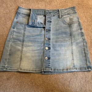 American Eagle Outfitters Light Blue Denim Button-Front Mini Skirt